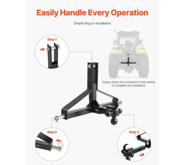 3 taškų traktoriaus priekabos kablys su 2 colių lizdu5