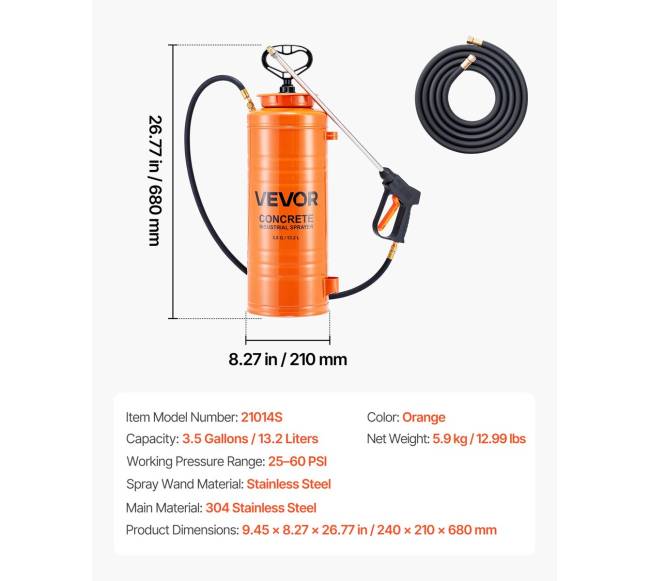 Pramoninis betoninis purkštuvas, 14L nerūdijančio plieno purkštuvas6