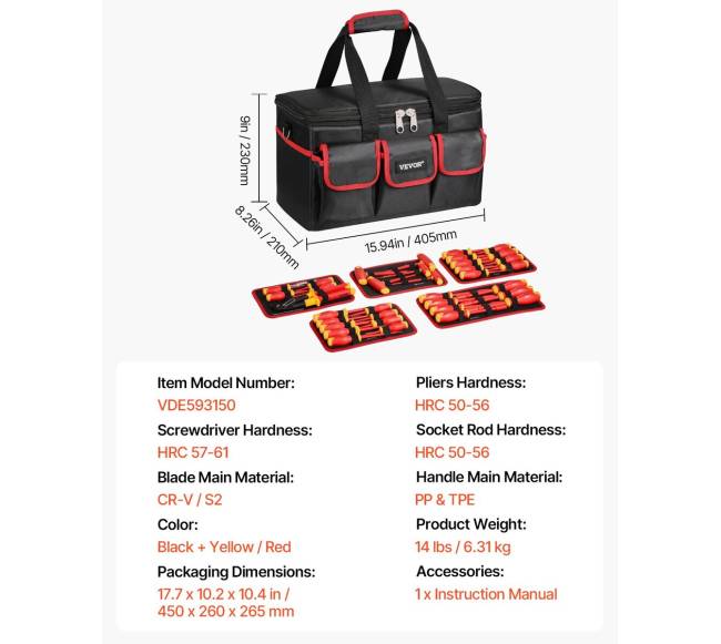 50 dalių izoliavimo atsuktuvų rinkinys elektrikams6