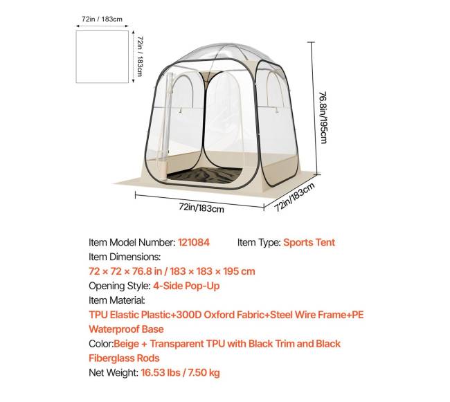 Išskleidžiama sportinė palapinė, skaidri kupolas6