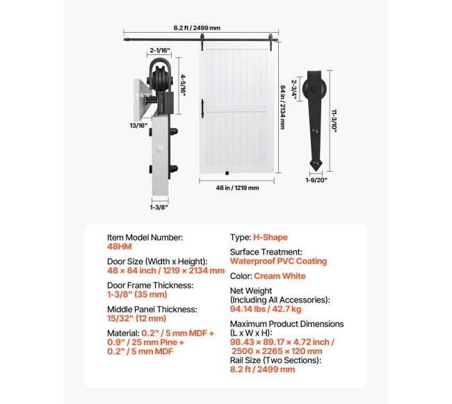 Stumdomos durys su furnitūra 1219x2134mm MDF PVC6