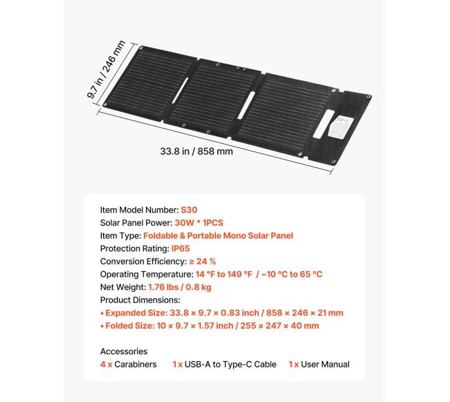 Sulankstomas 30W saulės kolektorius, USB ir Type-C6