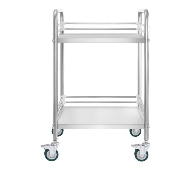 Nerūdijančio plieno vežimėlis su 2 lygių ratukais0