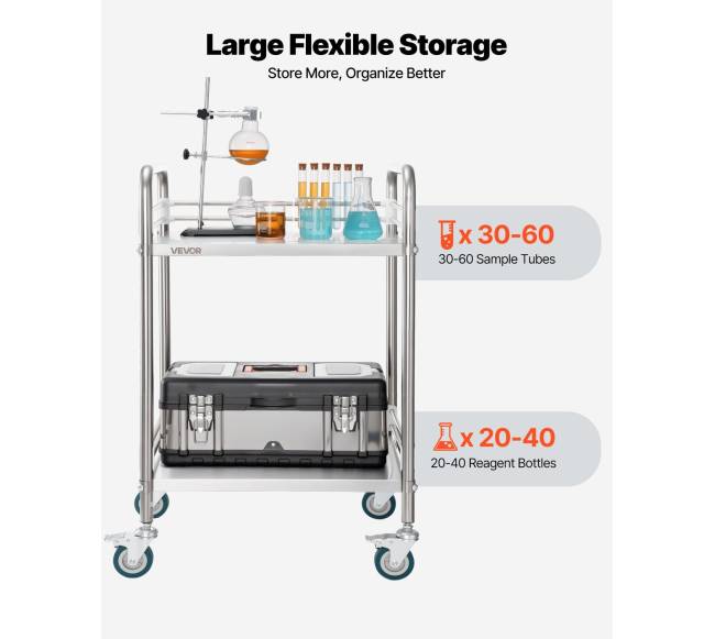 Nerūdijančio plieno vežimėlis su 2 lygių ratukais4