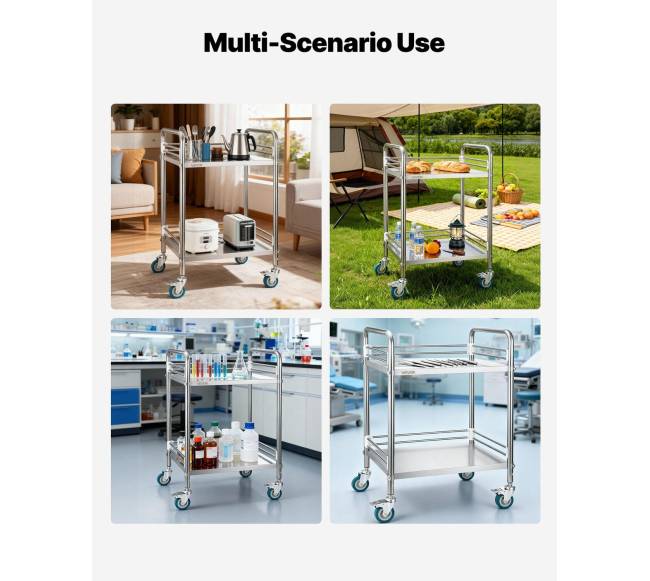 Nerūdijančio plieno vežimėlis su 2 lygių ratukais5