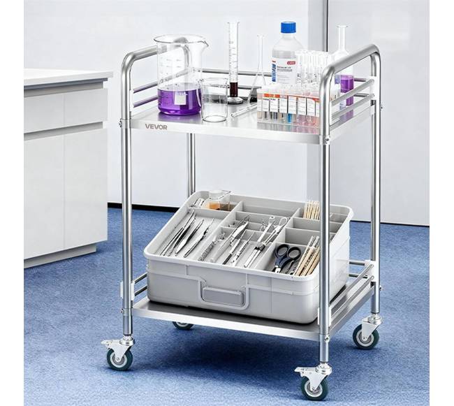 Nerūdijančio plieno vežimėlis su 2 lygių ratukais7