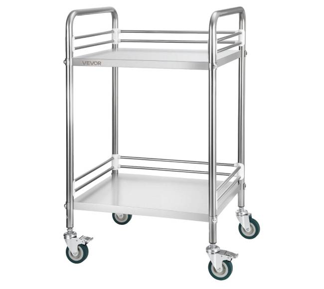 Nerūdijančio plieno vežimėlis su 2 lygių ratukais8