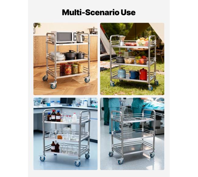 Nerūdijančio plieno vežimėlis su 3 aukštais5