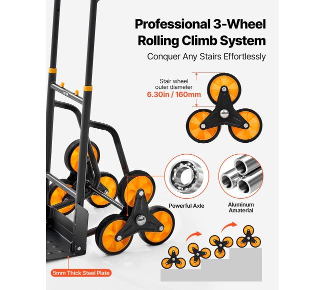 Laiptų kopimo karutis 200 kg su teleskopine rankena2