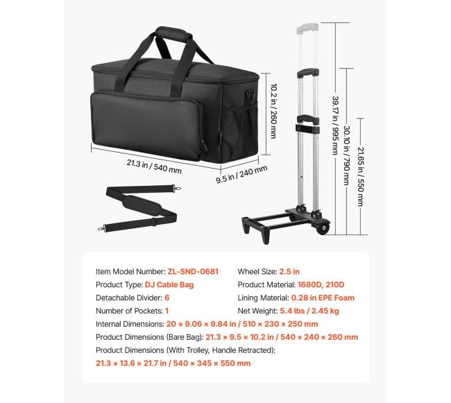 Riedanti DJ kabelių kuprinė su ratais6