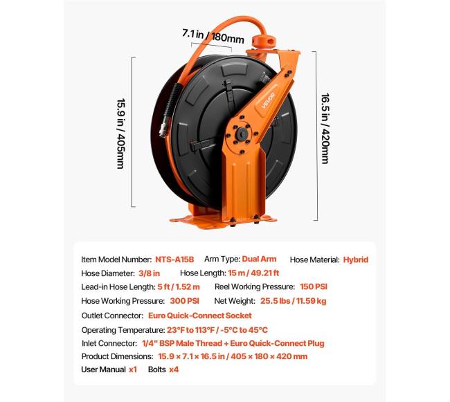 Ištraukiamas oro žarnos būgnas 15m 300 PSI6