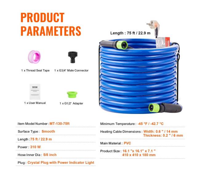 75 ft šildomas vandens laistymo žarna6