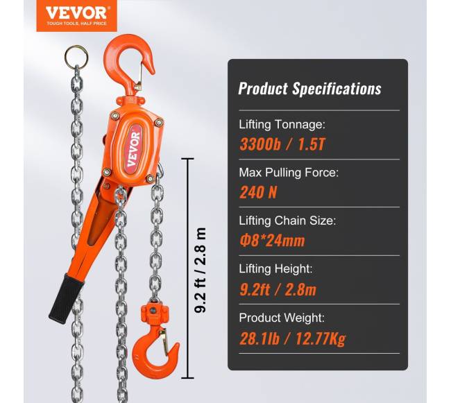 Rankinis svirtinis grandinės keltuvas 1,5 t 10 pėdų6