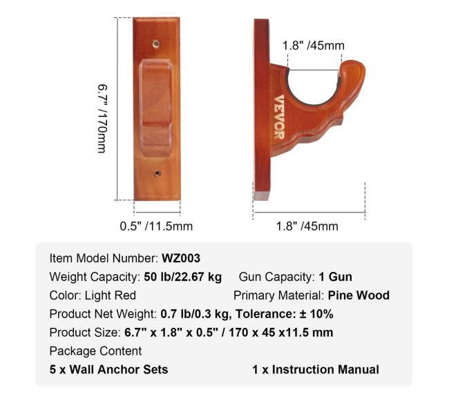 Ginklų laikiklis ant sienos 1 ginklui6