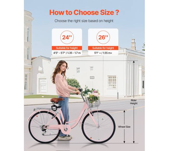 26 colių rožinis kranto dviratis su krepšiu2