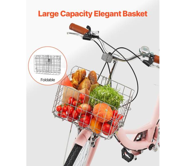 26 colių rožinis kranto dviratis su krepšiu4