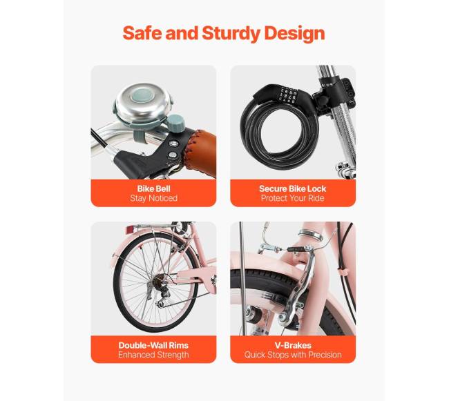 26 colių rožinis kranto dviratis su krepšiu5