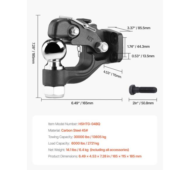 Pintelio kablys su rutuliu 2-3" žiedui 13 tonų6