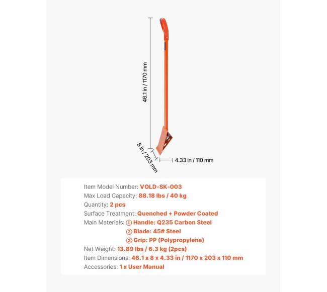 Stogų nuplėšimo kastuvas su D-rankena, 2 vnt.6