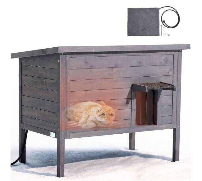 Medinis šildomas namelis katėms lauke0