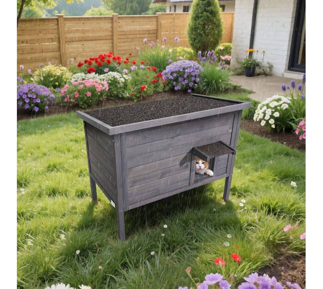 Medinis šildomas namelis katėms lauke7