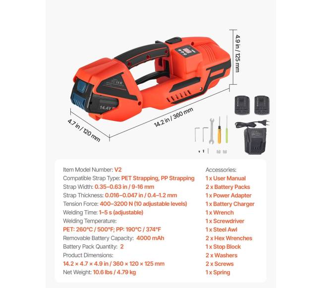 Elektrinė juostavimo mašina, 2 x 4000 mAh baterijos6