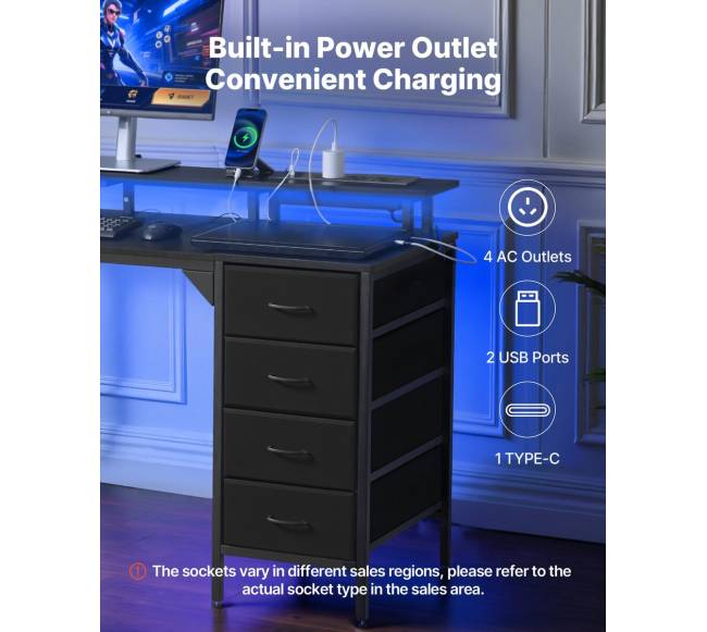 120 cm kompiuterio stalas su LED šviesomis ir elektros lizdais3