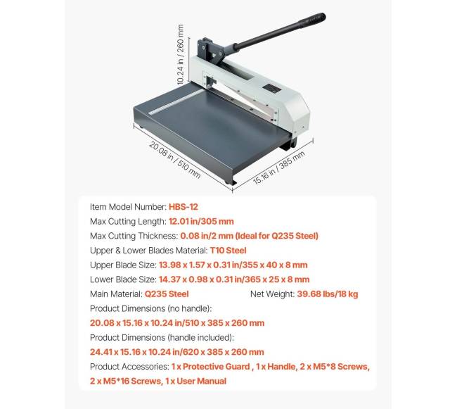 305 mm guoliotinė rankinė metalo kirpimo žirklė6