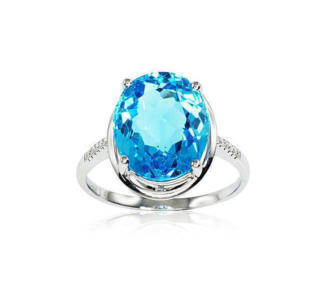 750 Auksinis žiedas, Stone: Briliantai, Mėlynas topazas, Type: Su brangakmeniais, 1100164(Au-W)_DI0