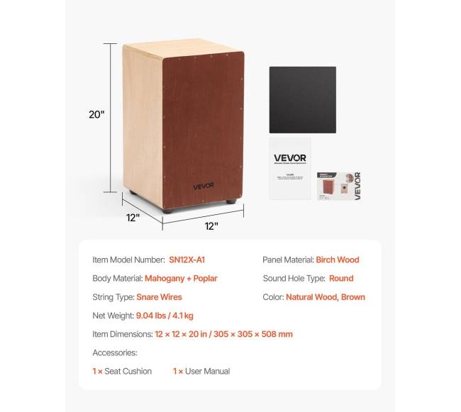 Didelis klevo medienos cajon būgnas su stygomis6