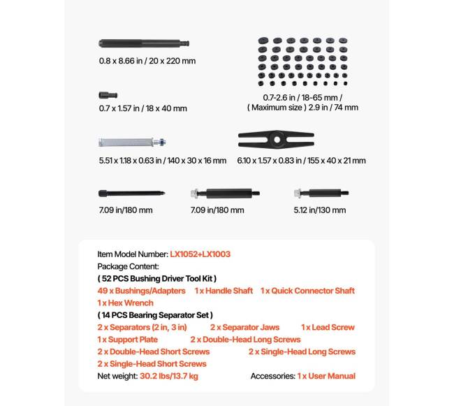 Guolių presavimo rinkinys 52+14 dalys6