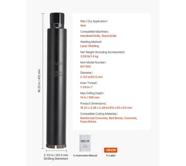 Deimantinė gręžimo karūna, 63.5 mm skersmens6