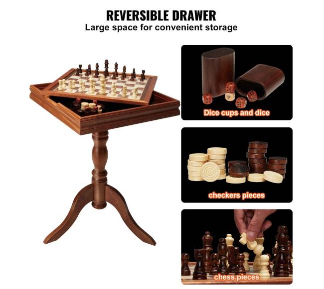 3-in-1 šachmatų, šaškių ir nardų stalo rinkinys4