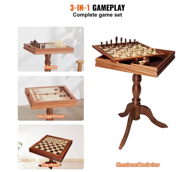3-in-1 šachmatų, šaškių ir nardų stalo rinkinys5