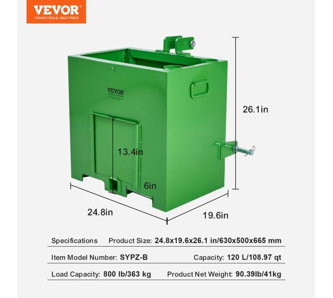 Traktoriaus 3 taškų balasto dėžė, 363 kg talpa6