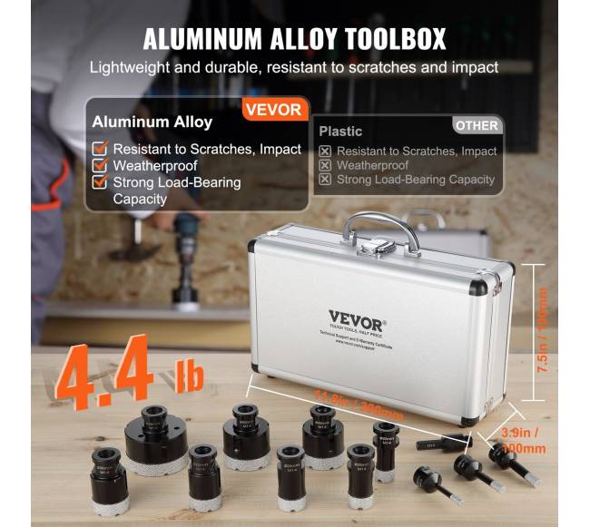 Deimantiniai grąžtai plytelėms, 11 vnt. rinkinys4