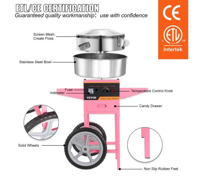 Komercinis cukraus vatos aparatas su vežimėliu3