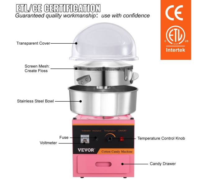 Komercinė cukraus vatos mašina su dangčiu 1000W3