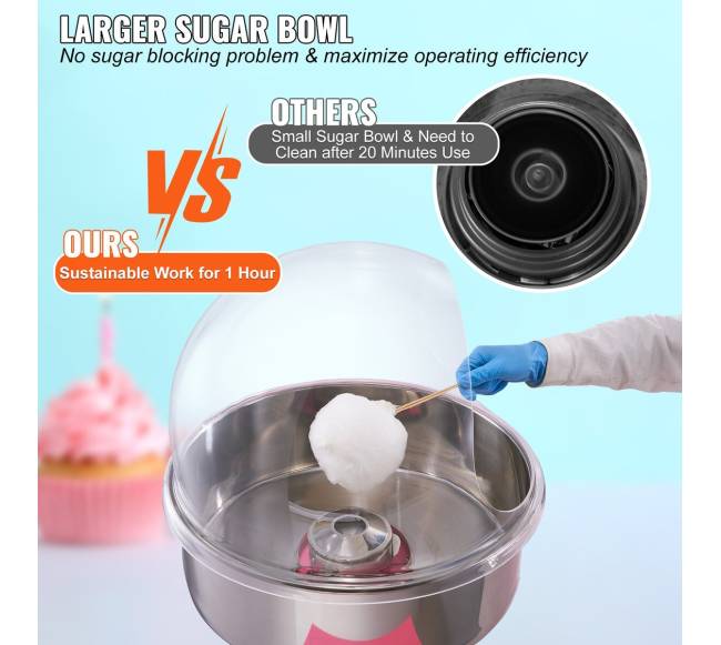 Komercinė cukraus vatos mašina su vežimėliu ir dangčiu 1000W1