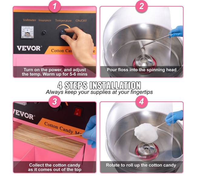 Komercinė cukraus vatos mašina su vežimėliu ir dangčiu 1000W4