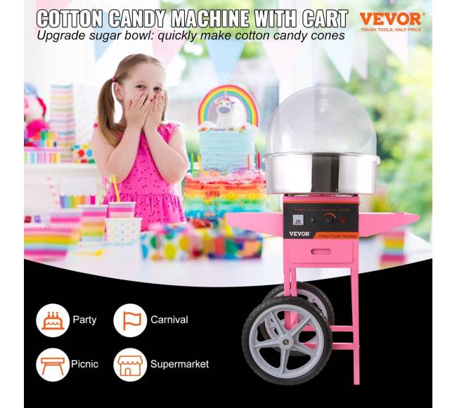 Komercinė cukraus vatos mašina su vežimėliu ir dangčiu 1000W5