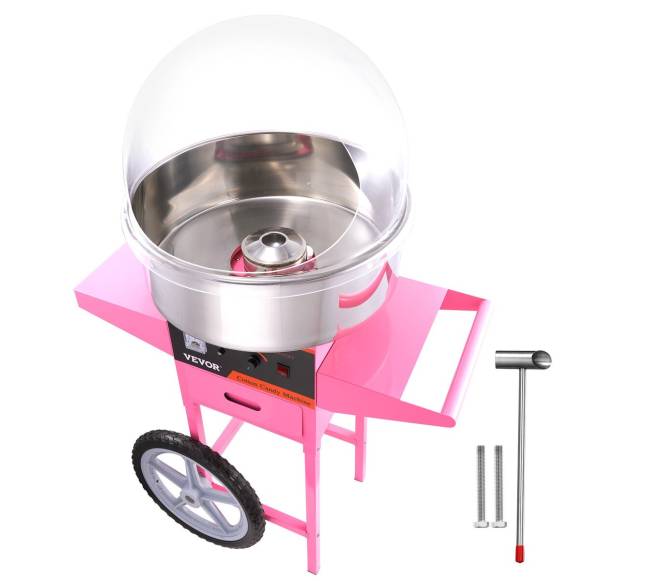 Komercinė cukraus vatos mašina su vežimėliu ir dangčiu 1000W8