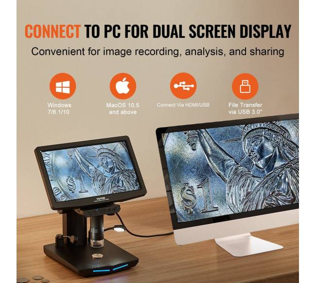 Mikroskopas su 10.1 colio ekranu ir 1300X didinimu3