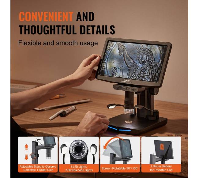 Mikroskopas su 10.1 colio ekranu ir 1300X didinimu5