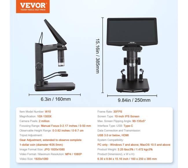 Mikroskopas su 10.1 colio ekranu ir 1300X didinimu6
