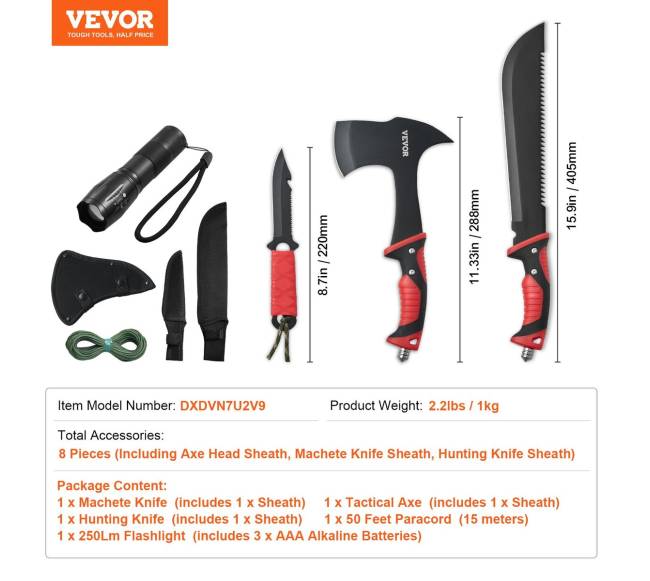 Stovyklavimo kirvis ir mačetė su priedais6