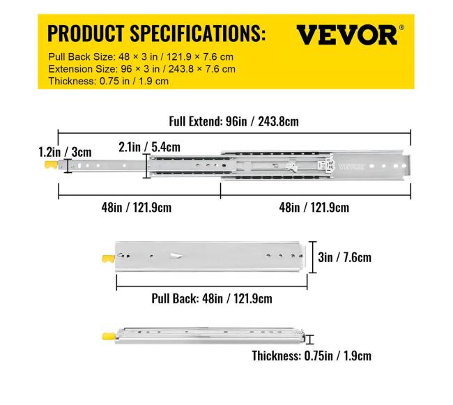 48 cm ilgio stalčių bėgeliai su užraktu6