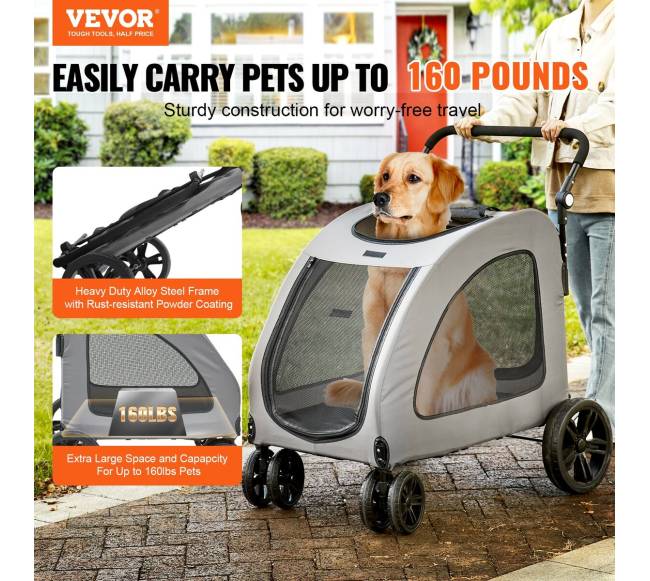 Šunų vežimėlis su 4 ratais ir stabdžiais1