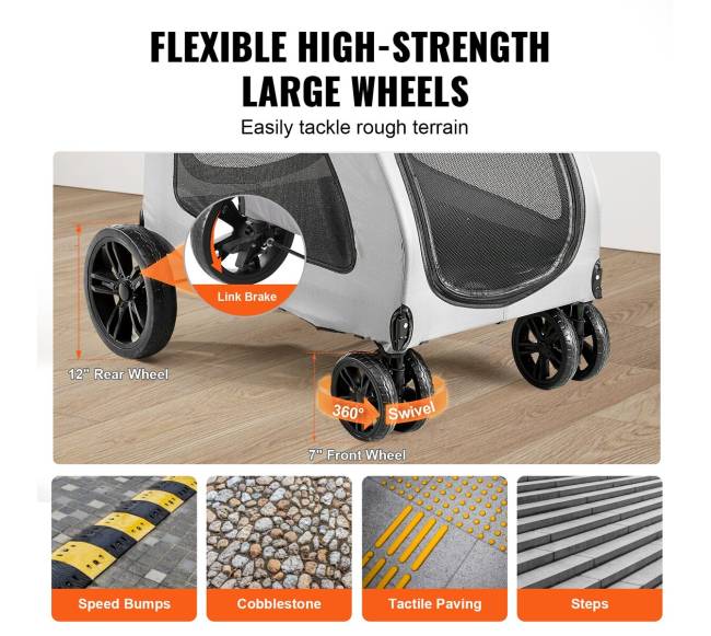 Šunų vežimėlis su 4 ratais ir stabdžiais2