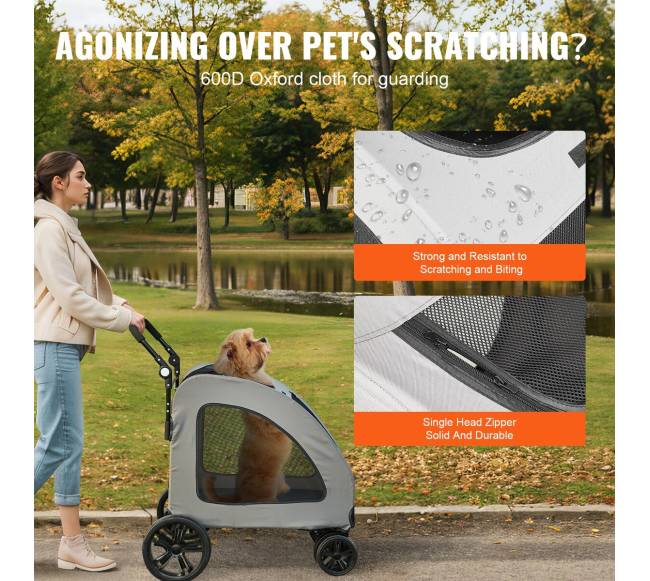 Šunų vežimėlis su 4 ratais ir stabdžiais3